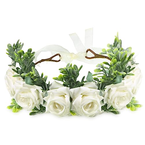 Honoson Hund Hochzeit Blumenhalsband Hund Hochzeit Kleidung Kranz Schleife, für Hochzeiten Blumenring Haustiere Katzen und Hund, Haustier Foto Requisite (klein, weiß, elegant) von Honoson