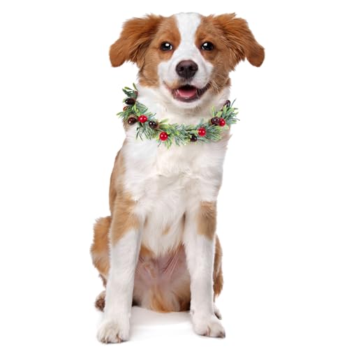 Honoson Weihnachts-Hundehalsband mit Blume, Weihnachtskranz, Schleife, verstellbar, festlich, Weihnachtsfeiertag, Halsbekleidung, Weihnachtsblumenkrone für Hunde, Katzen, Haustier-Weihnachtsgeschenke, von Honoson