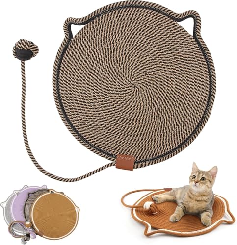 Pets Dual Scratching Pad, Pets Cat Scratcher Mat, Pets Dual Scratching Pad with Cat Toy, Cat Scratching Mat Natural Cotton Rope Cat Scratching Pad von Hooneme