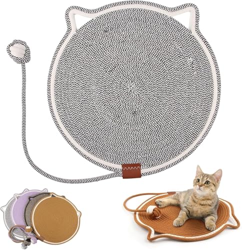 Pets Dual Scratching Pad, Pets Cat Scratcher Mat, Pets Dual Scratching Pad with Cat Toy, Cat Scratching Mat Natural Cotton Rope Cat Scratching Pad von Hooneme