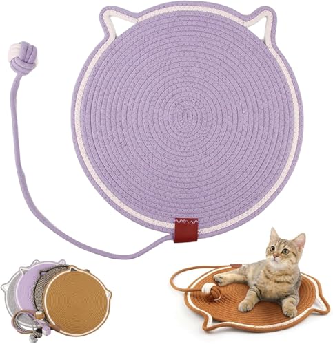 Pets Dual Scratching Pad, Pets Cat Scratcher Mat, Pets Dual Scratching Pad with Cat Toy, Cat Scratching Mat Natural Cotton Rope Cat Scratching Pad von Hooneme