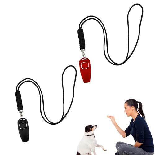 Hoonimo 2 Stück hundepfeife rückruf, hundepfeife hochfrequenz lautlos, 2 in 1 hundepfeifen mit Umhängeband, Laut und Weitreichend, Pfeife Hund rückruf, für Hundeerziehung (Schwarz und Rot) von Hoonimo