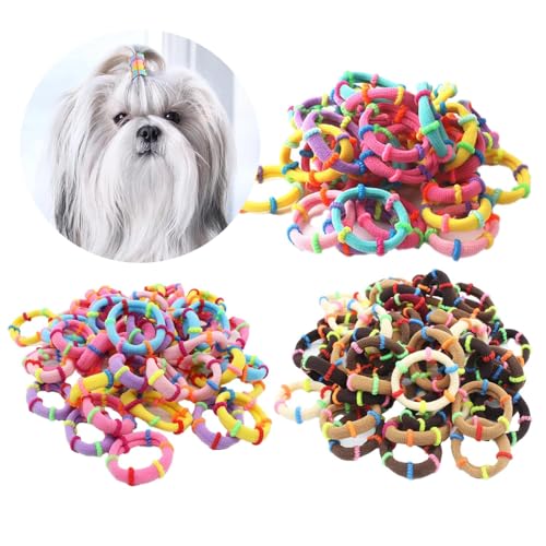 Hopkell 300 Stück Gummibänder für Haustiere, kleine Gummibänder für Haare, Hundehaarschleifen, Haarschmuck für kleine Hunde, Fellpflege-Haar-Zubehör von Hopkell