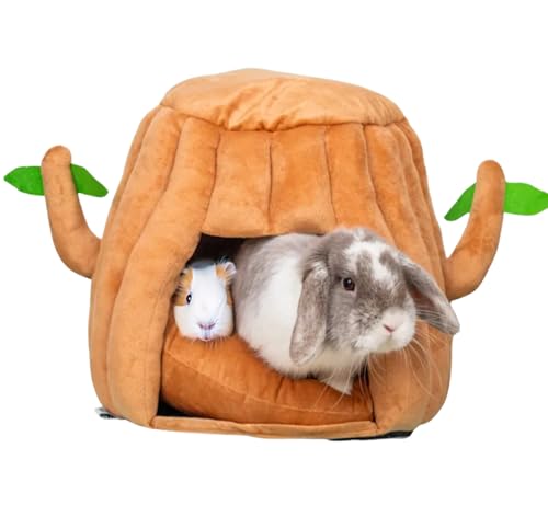 Hopp'd Baumstumpfversteck – waschbares 2-in-1 niedliches Fleece-Baumstumpfversteck für Meerschweinchen/Kaninchen, wasserdicht, rutschfest, inkl. Kissen, US-Marke von Hopp'd