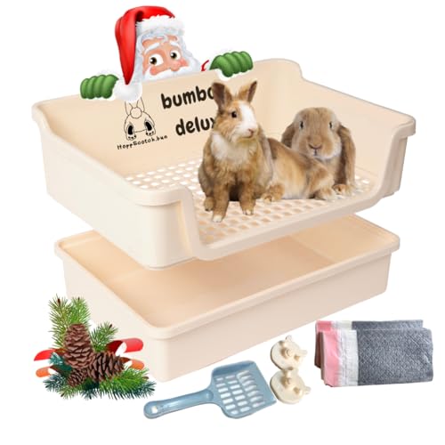 Bumbox Deluxe Kaninchen extra große Katzentoilette, Training Kaninchenkäfig mit Toilettenablage für Hamster, Hase, Frettchen, kleine und große Tiere, 54,5 cm (Creme) von HoppScotch.bun