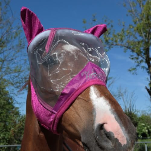 Fliegenmaske Horses Fly Guard, leicht und atmungsaktiv, feine Maschen, mit Ohren aus perforiertem Stoff zum Schutz vor Fliegen und Mücken (Pink, S) von Horses