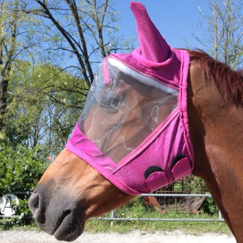 Fliegenmaske Horses Fly Guard, leicht und atmungsaktiv, feine Maschen, mit Ohren aus perforiertem Stoff zum Schutz vor Fliegen und Mücken (Pink, XS) von Horses