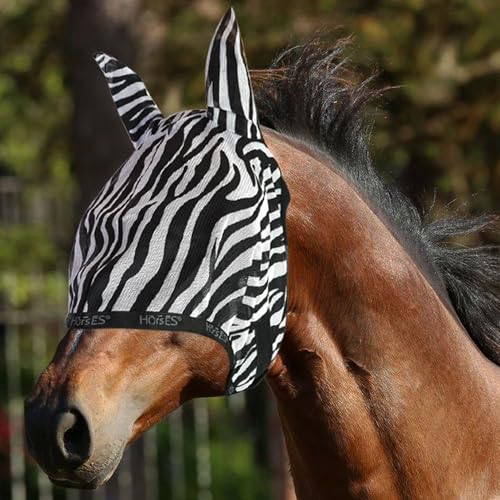 Fliegenmaske Horses Zebra, leicht und atmungsaktiv, feine Maschen, mit Ohren aus perforiertem Stoff zum Schutz vor Fliegen und Mücken (M) von Horses