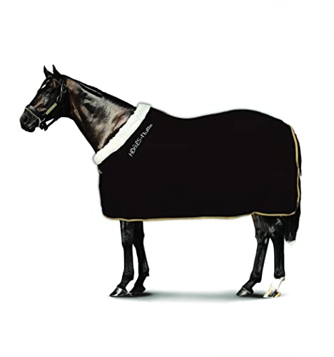 Horses, Flauschige Pile-Pferdedecke mit Pelleinsatz am Hals, für Spaziergänge ideal und bequem, mit Nylonschwanz (155 cm, Schwarz) von Horses