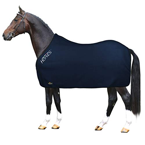 Horses, Fleece Pferdedecke, Basismodell, weich und bequem, ideal für Transport und Feierabend, Größe XS-120cm bis XXL-162cm, in verschiedenen Farben erhältlich (Blau-162 cm) von Horses