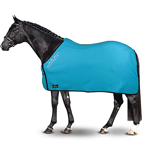 Horses, Fleece Pferdedecke, Basismodell, weich und bequem, ideal für Transport und Feierabend, Größe XS-120cm bis XXL-162cm, in verschiedenen Farben erhältlich (Hellblau - 120 cm) von Horses