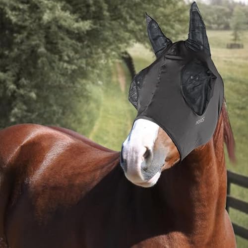 Horses, Fliegenmaske aus Lycra mit Netz Einsatz, Leichte und atmungsaktive Fliegenmaske, behindert Nicht das Sichtfeld des Pferdes, Augen- und Gehörschutz (Full, Grau) von Horses