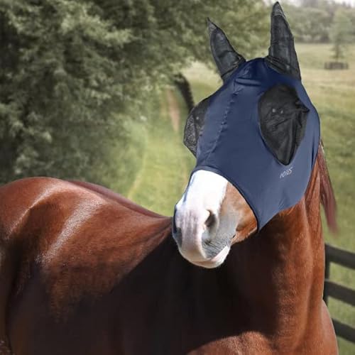 Horses, Fliegenmaske aus Lycra mit Netz Einsatz, Leichte und atmungsaktive Fliegenmaske, behindert Nicht das Sichtfeld des Pferdes, Augen- und Gehörschutz (Shetland, Blau) von Horses