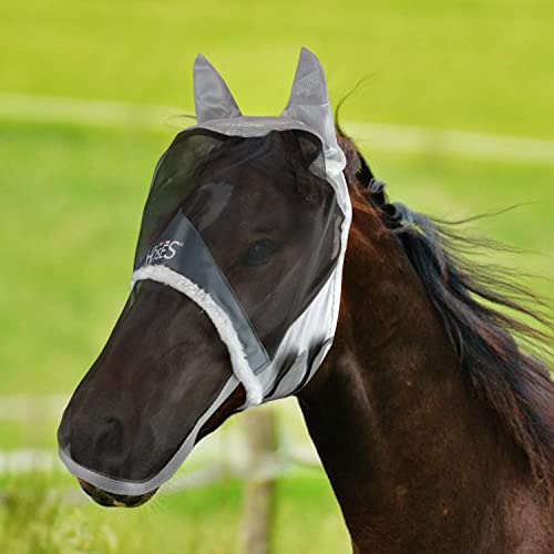 Horses, Fliegenohren Fly Shield Plus, Leichte und Atmungsaktive Fliegenmaske, Behindert Nicht das Sichtfeld des Pferdes, Augen und Gehörschutz (L, Grau) von Horses