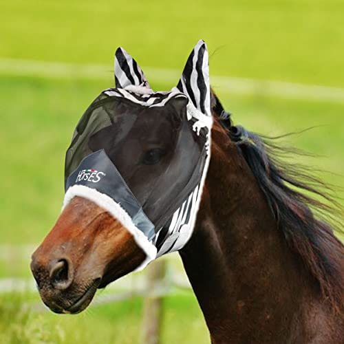 Horses, Fliegenohren Fly Shield Zebra, Leichte und Atmungsaktive Fliegenmaske, Behindert Nicht das Sichtfeld des Pferdes, Augen und Gehörschutz (S, Zebra) von Horses