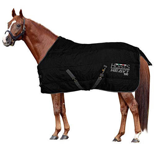 Horses, Heavy Winterdecke für Pferd 500gr, Gepolstert, Weich, Bequem, Ideal für Boxen, Widerstandsfähig, Schwarz, 145 cm von Horses