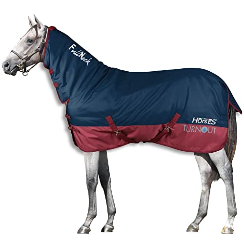 Horses, Paddockdecke für Pferdeweide Turnout Full Neck 400 gr, Wasserdicht, mit Festem Nackenbezug, Widerstandsfähig, mit Kreuzgurten, 135 cm von Horses