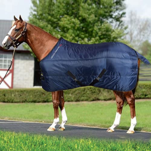 Horses, Stalldecke Essential 350gr, Hervorragend Verarbeitete Decke, Nützlich zum Schutz des Pferdes vor Temperaturschwankungen und Insekten (135 cm, Blau/Schwarz) von Horses