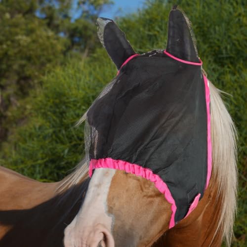 Horses Fly Go Fliegenmaske, leicht und atmungsaktiv, feine Maschen, mit Ohren aus perforiertem Stoff zum Schutz vor Fliegen und Mücken (Pink, XL) von Horses