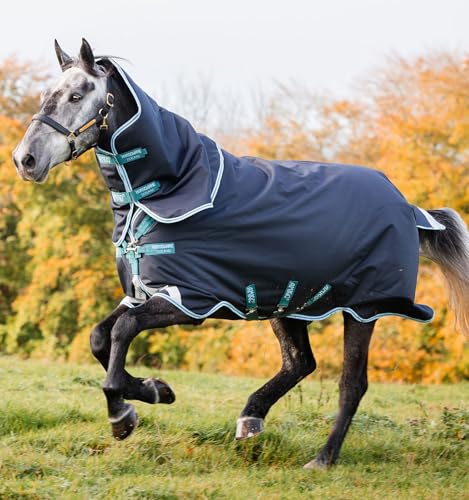 Horseware Amigo Bravo 12 Plus medium mit Halsteil Navy/Aqua Gr. wählbar (160) von Horseware