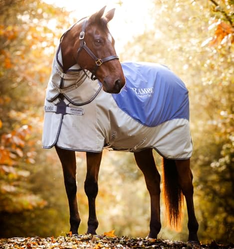 Horseware Ireland Rambo Autumn Series Pferdedecke (0 g Lite, 100 g Contour Cut Liner, Kapuze), Größe: 75, Farbe: Grau/Blau (Marineblau) von Horseware