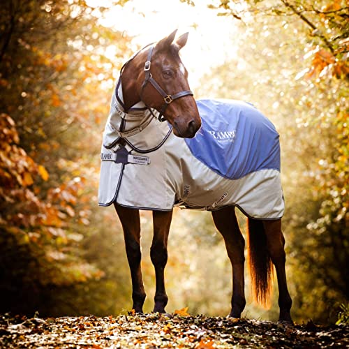 Horseware Ireland Rambo Autumn Series Pferdedecke (0 g Lite, 100 g Contour Cut Liner, Kapuze), Größe: 84, Farbe: Grau/Blau (Marineblau) von Horseware