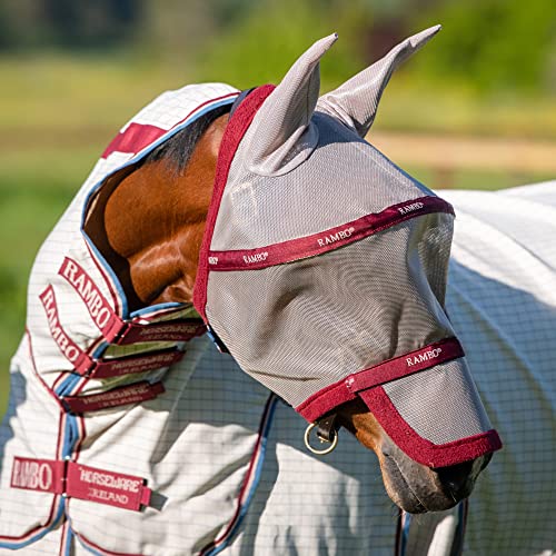 Horseware Rambo Fly Mask Plus Non Treated, Größe:Kleines Pony, Farbe:Oatmeal/Cherry von Horseware