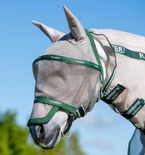 Horseware Rambo Fly Mask Plus Non Treated, Größe:Warmblut, Farbe:Oatmeal/Green von Horseware