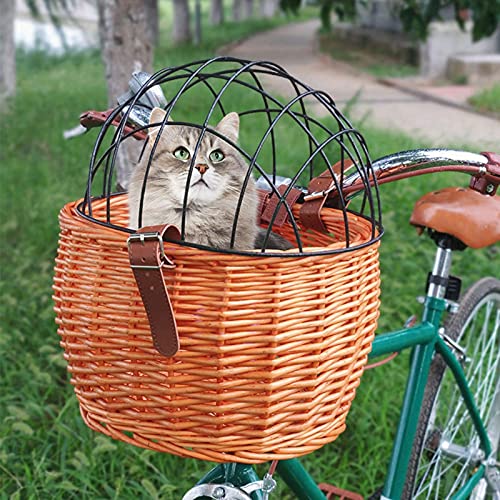 Hosuho Weidenkorb kleine Hunde und Katzen, Fahrradkorb mit Drahtgeflecht-Abdeckung von Hosuho