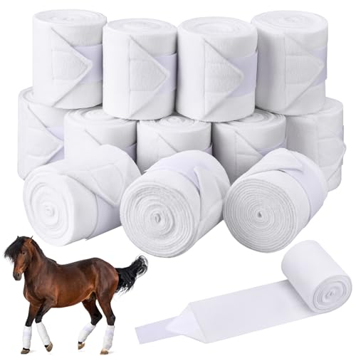 Hosuly Pferdebandagen aus weichem Fleece, 2,8 m lang, schützt das Pferd vor Sehnenschäden und hält Pferde sauber und sicher, Weiß, 12 Stück von Hosuly