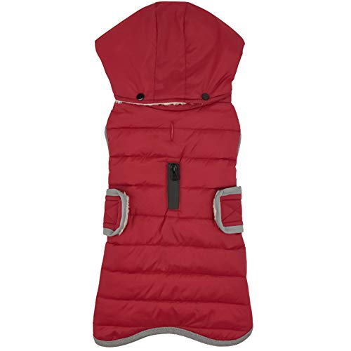 Cozy Winter Hundemantel Warm Kariert Hundejacke Hunde Kleidung Bekleidung Weste Mit Kapuze Abnehmbarer für Kleine Mittelere und Große Hunde,WeinRot,S: Chest (42-50CM) von HotYou