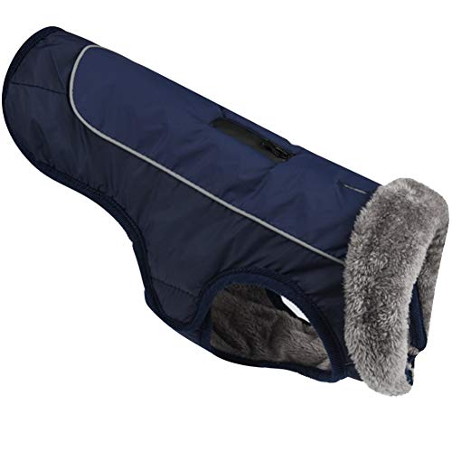 Hundemäntel mit Fleecekragen, wasserdichte, Warme Welpenjacke mit Harness Loch für den kalten Winter für Kleine Mittelere und Große Hunde,Marine,2XL: Chest (75-85CM) von HotYou