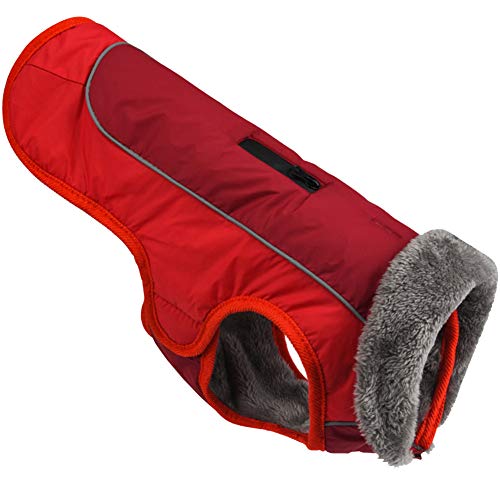 Hundemäntel mit Fleecekragen, wasserdichte, Warme Welpenjacke mit Harness Loch für den kalten Winter für Kleine Mittelere und Große Hunde,Rot,2XL: Chest (75-85CM) von HotYou