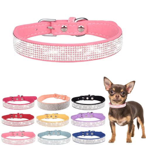 Bling Puppy Hundehalsband und Leine, Strass-Katzenhalsband, Leder, Glitzer, Diamant, Haustierhalsband, verstellbar, für Mädchen und Frauen, XXS, M, L (Größe S, Rosa) von Hotlion