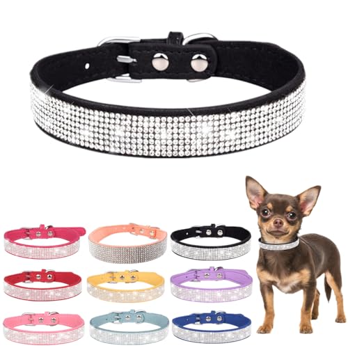 Hundehalsband mit Strasssteinen, glitzernder Glitzer, für kleine Hunde, verstellbar für Mädchen, Damen, XXS, M, L, Größe S, Schwarz von Hotlion