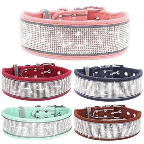 Bling Strass Hundehalsband, weich, bequem, Hundehalsband mit reflektierenden Streifen, Diamantkristall, verstellbar, für kleine, mittelgroße und große Hunde, Rosa (Strass), M von Hotlion