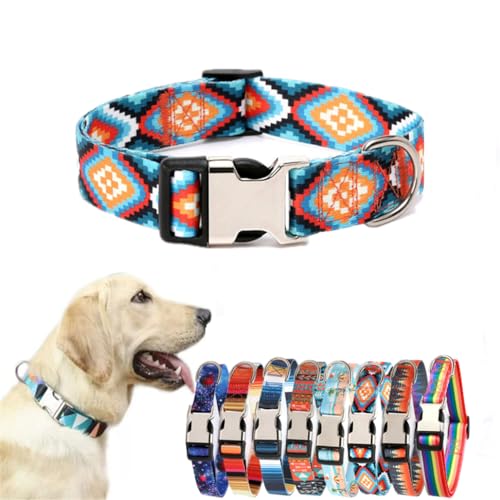 Hotlion Halloween-Hundehalsband, Bohemia-Blumen-Tribal-geometrische Muster – weiches ethnisches Trainingshalsband verstellbar für kleine, mittelgroße und große Hunde (Raute), L, SY3022 von Hotlion