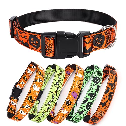 Halloween-Hundehalsband und Leine, langlebig, weich, Kürbis, Fledermaus, Katzen-Stil, Haustierhalsband, verstellbar für kleine, mittelgroße und große Hunde, Kürbishut, XL von Hotlion