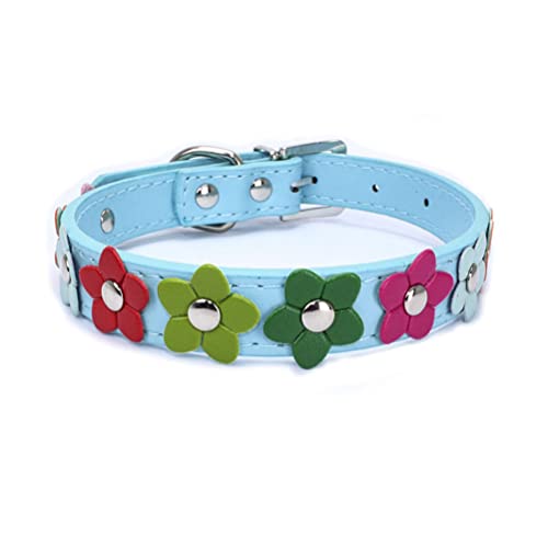 Hotlion Hundehalsband Haustier Bunte Blume Weich Verstellbar Welpen Niedlich Mädchen Katze Halsbänder Hellblau XS von Hotlion