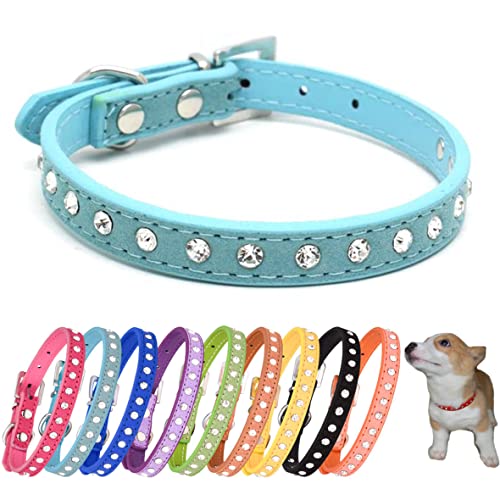 Hotlion Hundehalsband mit Strasssteinen, niedliches Kristall-Diamant-Katzenhalsband, weiches Wildleder, Kätzchen-Welpenhalsband für kleine, mittelgroße Haustiere, Blau, Größe M von Hotlion