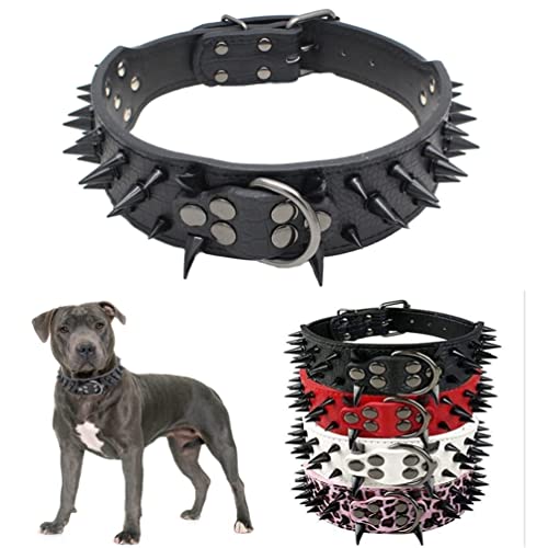 Hotlion Scharfes Hundehalsband mit Stacheln, 5,1 cm breit, Nieten, PU-Leder, verstellbar, für mittelgroße und große Hunde, Boxer, Bulldogge, Pitbull, Labrador (schwarz, M) von Hotlion