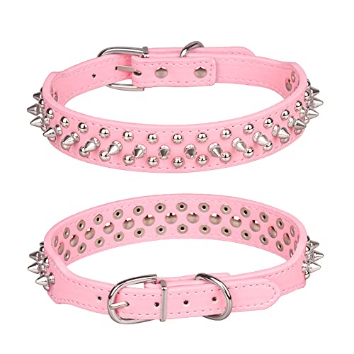 Hotlion Stachelhundehalsband Katze Welpe Einstellbare Nietenhalsbänder aus Pu-Leder mit Nietenbesatz Haustierhalsbänder Rosa Klein von Hotlion