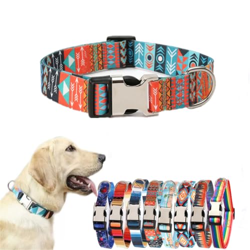 Hotlion Strapazierfähiges Hundehalsband, Bohemia Floral Tribal Geometrische Muster - Weiches Trainingshalsband im ethnischen Stil, verstellbar für kleine, mittelgroße und große Hunde (Maya), L von Hotlion