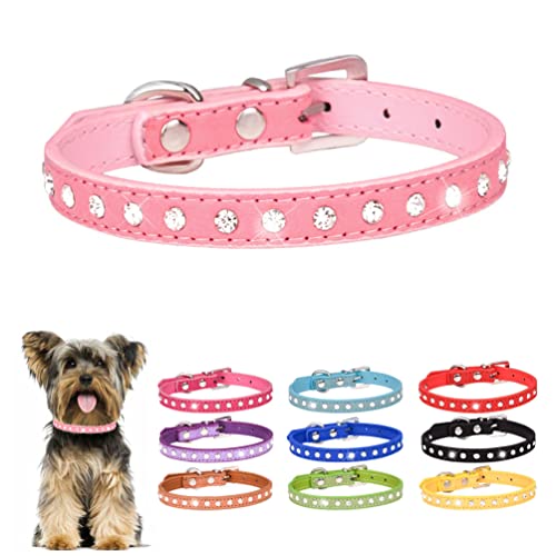 Hotlion Strass-Hundehalsband, niedliches Kristall-Diamant-Katzenhalsband, weiches Wildleder, Kätzchen, Welpenhalsbänder für kleine, mittelgroße Haustiere, Rosa, XS von Hotlion