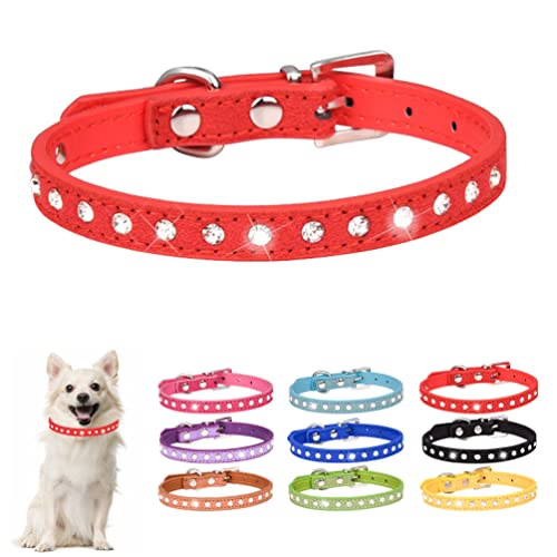 Hotlion Strass-Hundehalsband, niedliches Kristall-Diamant-Katzenhalsband, weiches Wildleder, Kätzchen, Welpenhalsbänder für kleine, mittelgroße Haustiere, Rot, XS von Hotlion