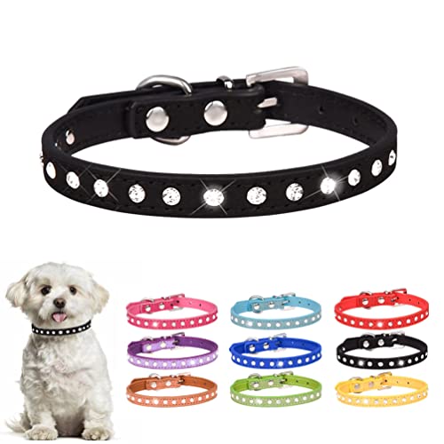 Hotlion Strass-Hundehalsband, niedliches Kristall-Diamant-Katzenhalsband, weiches Wildleder, Kätzchen, Welpenhalsbänder für kleine, mittelgroße Haustiere, Schwarz, XS von Hotlion