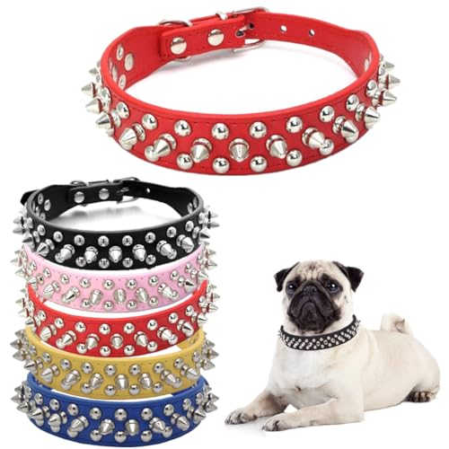 Hundehalsband, Nieten, Leder, Nieten, Welpenhalsband, Spike, verstellbar, für kleine, mittelgroße und große Hunde, Rot, Größe M von Hotlion