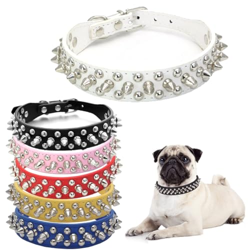 Hundehalsband, Nieten, Leder, Nieten, Welpenhalsband, Spike, verstellbar, für kleine, mittelgroße und große Hunde, Weiß, XXS von Hotlion