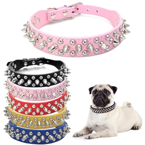 Hundehalsband, Nieten, Leder, Nieten, Welpenhalsband, Spike, verstellbar, für kleine, mittelgroße und große Hunde, Rosa, L von Hotlion