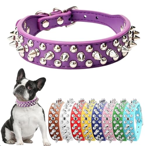 Hundehalsband für große Hunde, mit Spikes, PU-Leder, Pilze, Nieten, Welpenhalsband, verstellbar, für kleine, mittelgroße und große Hunde, Größe L von Hotlion